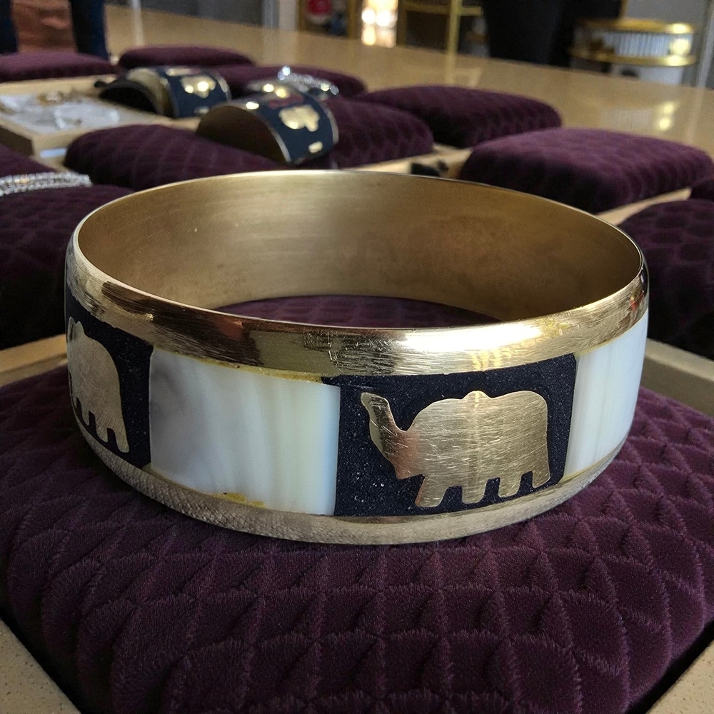 Gold and White Elephant Bangle